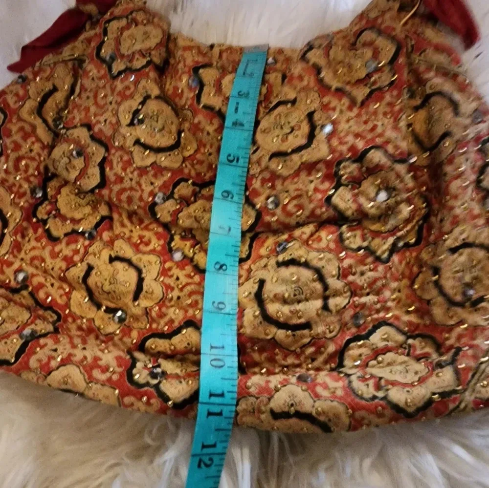 Vintage Mr. John Boho Tapestry Hobo Bag Gold Chain Strap Beaded Floral Satchel